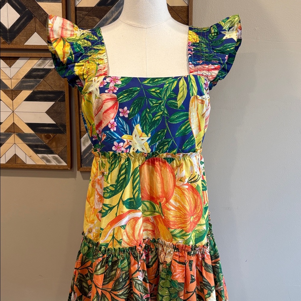 FARM Rio Caipirinha Mini Dress Tropical Print Ruffle Tiered Sundress size Small - Picture 2 of 13